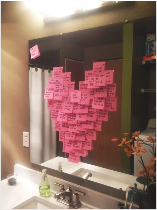 words of affirmation - mirror messages with sticky notes